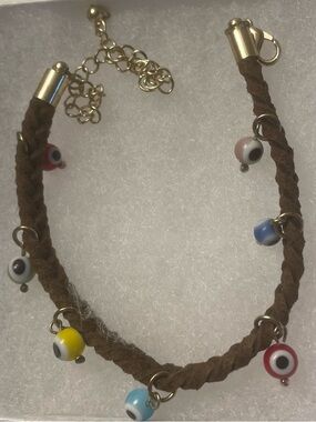 Evil Eye Leather Bracelet with Hanging Charms Vintage Boho Unisex NNT